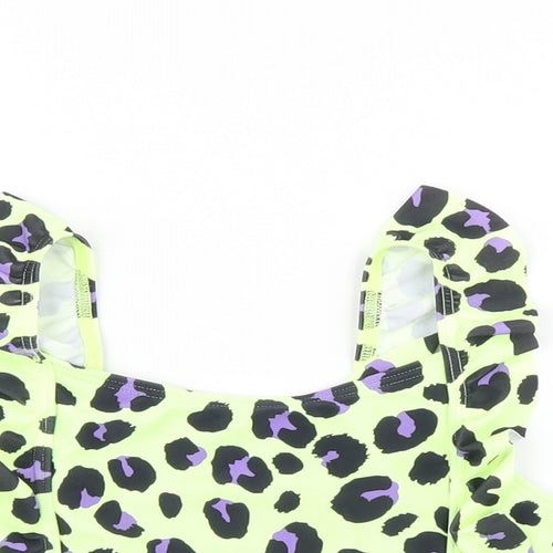 Marks and Spencer Girls Green Animal Print Polyamide Cropped T-Shirt Size 12-13 Years Square Neck Pullover - Bikini Top