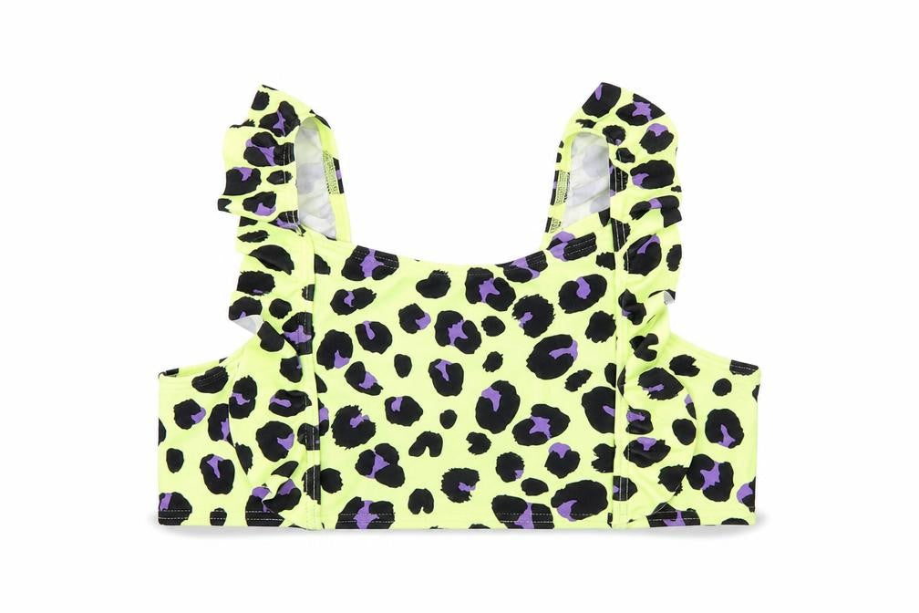 Marks and Spencer Girls Green Animal Print Polyamide Cropped T-Shirt Size 12-13 Years Square Neck Pullover - Bikini Top