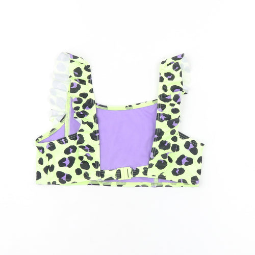 Marks and Spencer Girls Green Animal Print Polyamide Cropped T-Shirt Size 12-13 Years Square Neck Pullover - Bikini Top