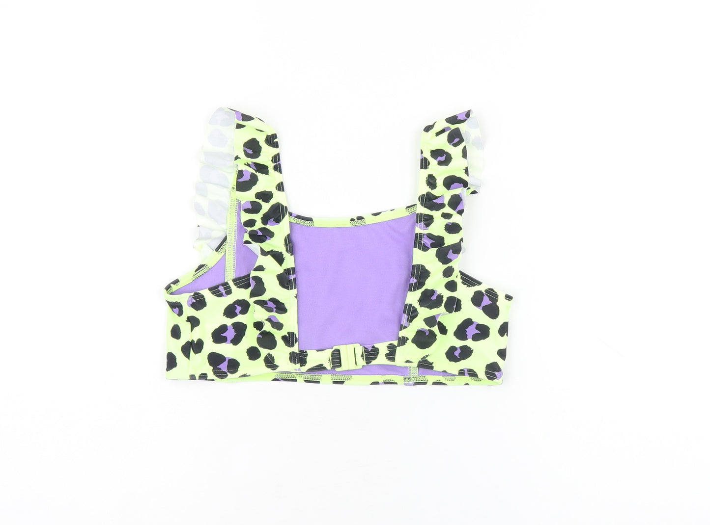 Marks and Spencer Girls Green Animal Print Polyamide Cropped T-Shirt Size 12-13 Years Square Neck Pullover - Bikini Top