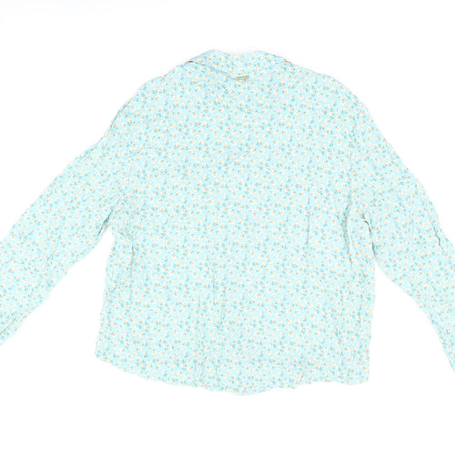 Marks and Spencer Womens Blue Floral Viscose Basic Button-Up Size 16 Collared
