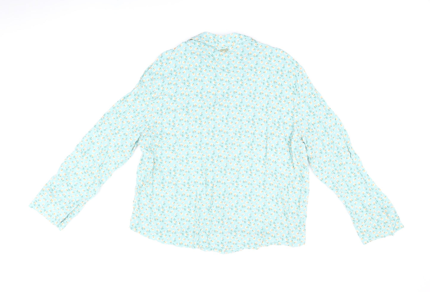 Marks and Spencer Womens Blue Floral Viscose Basic Button-Up Size 16 Collared