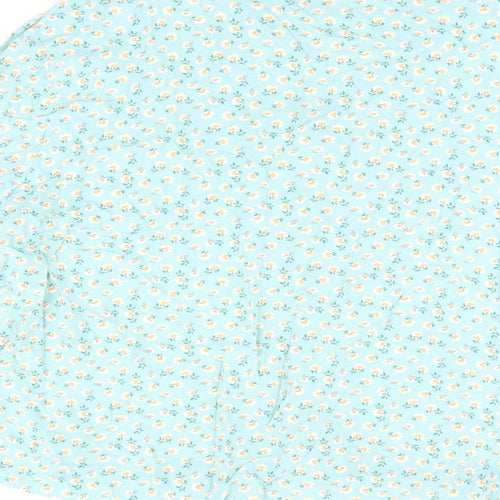 Marks and Spencer Womens Blue Floral Viscose Basic Button-Up Size 16 Collared
