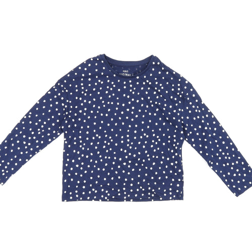 Marks and Spencer Girls Blue Polka Dot Cotton Basic T-Shirt Size 4-5 Years Round Neck Pullover