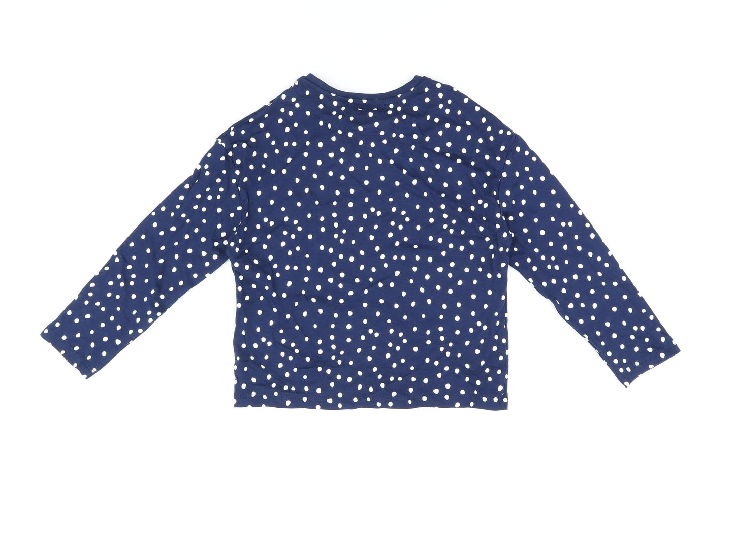 Marks and Spencer Girls Blue Polka Dot Cotton Basic T-Shirt Size 4-5 Years Round Neck Pullover