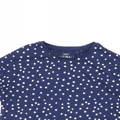 Marks and Spencer Girls Blue Polka Dot Cotton Basic T-Shirt Size 4-5 Years Round Neck Pullover