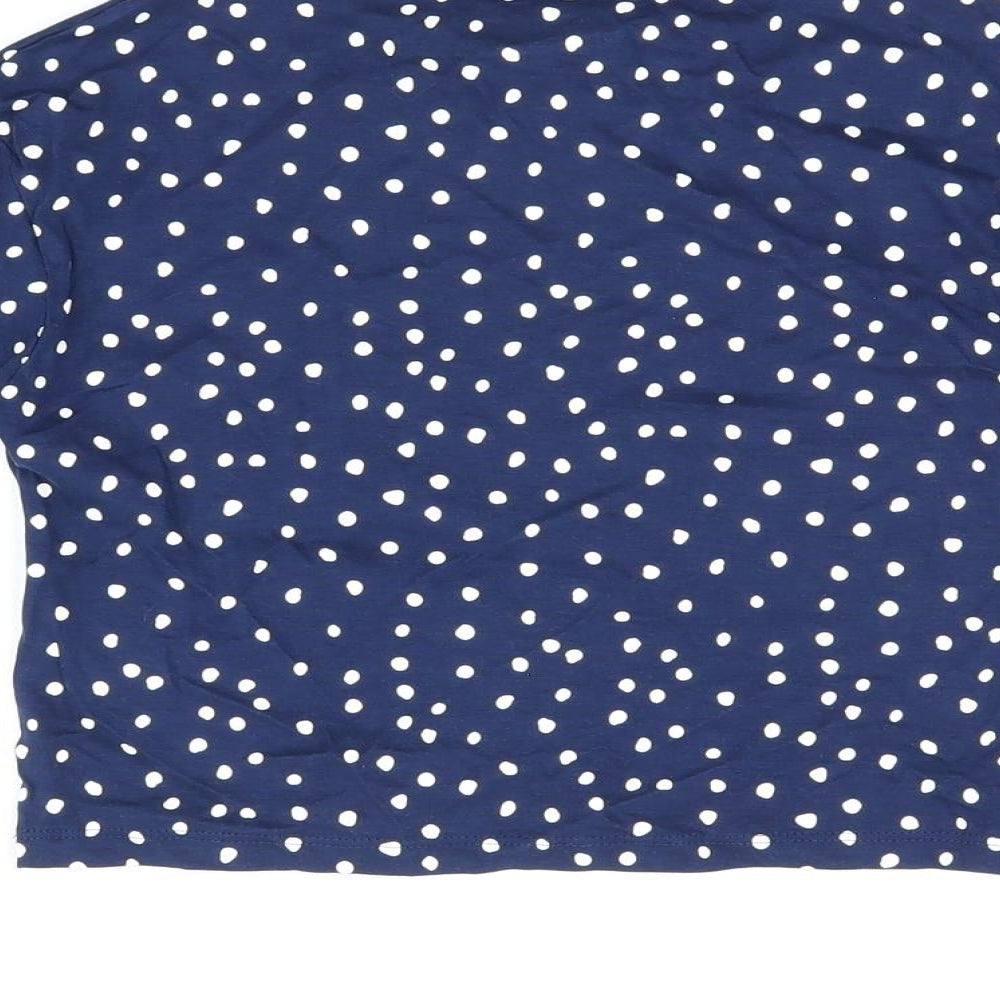 Marks and Spencer Girls Blue Polka Dot Cotton Basic T-Shirt Size 4-5 Years Round Neck Pullover