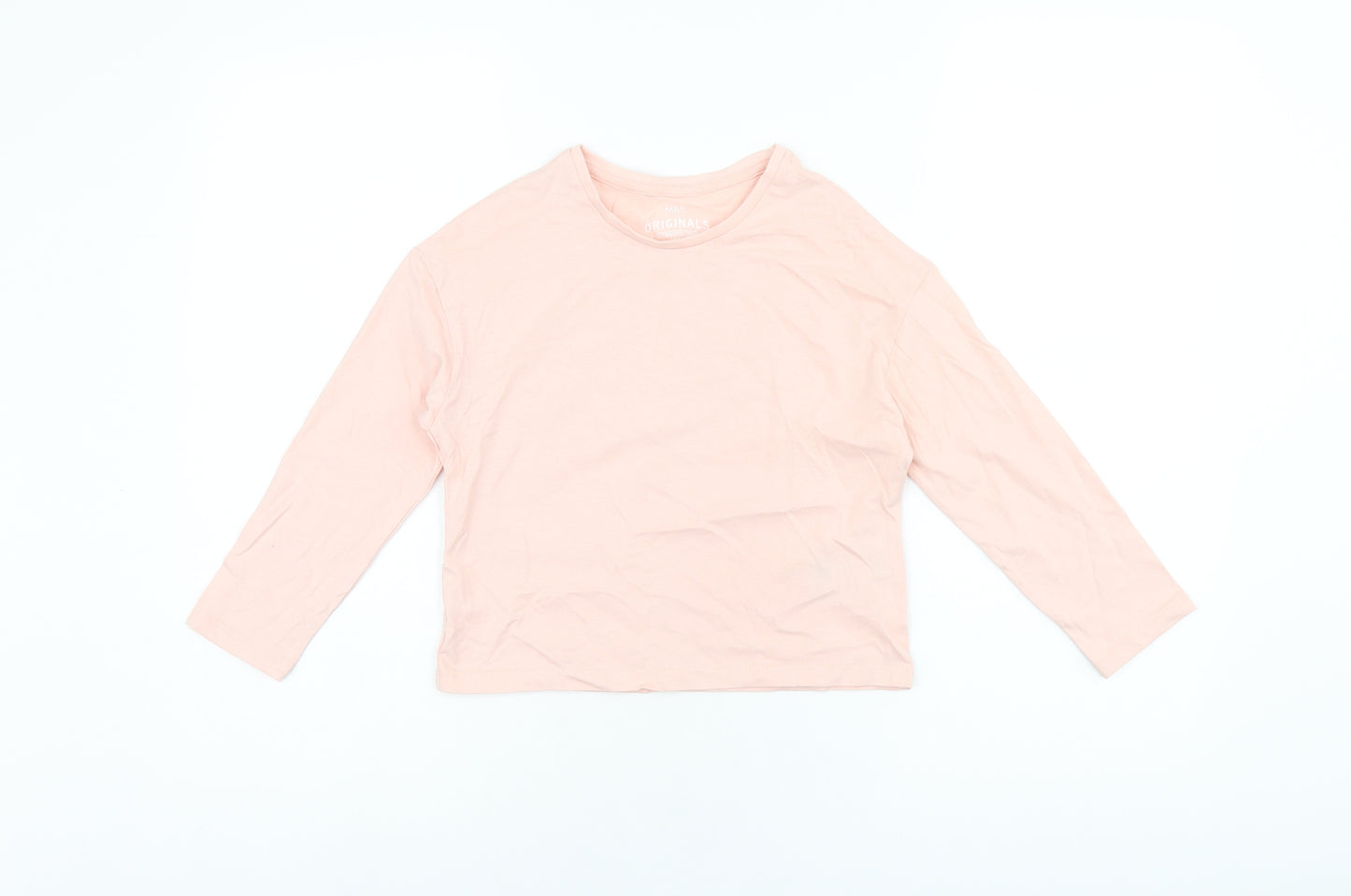 Marks and Spencer Girls Pink Cotton Basic T-Shirt Size 4-5 Years Round Neck Pullover