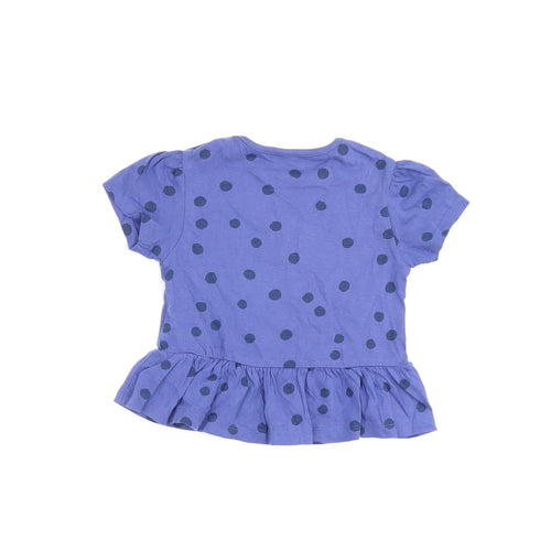 Marks and Spencer Girls Blue Polka Dot Cotton Basic T-Shirt Size 18-24 Months Round Neck Snap