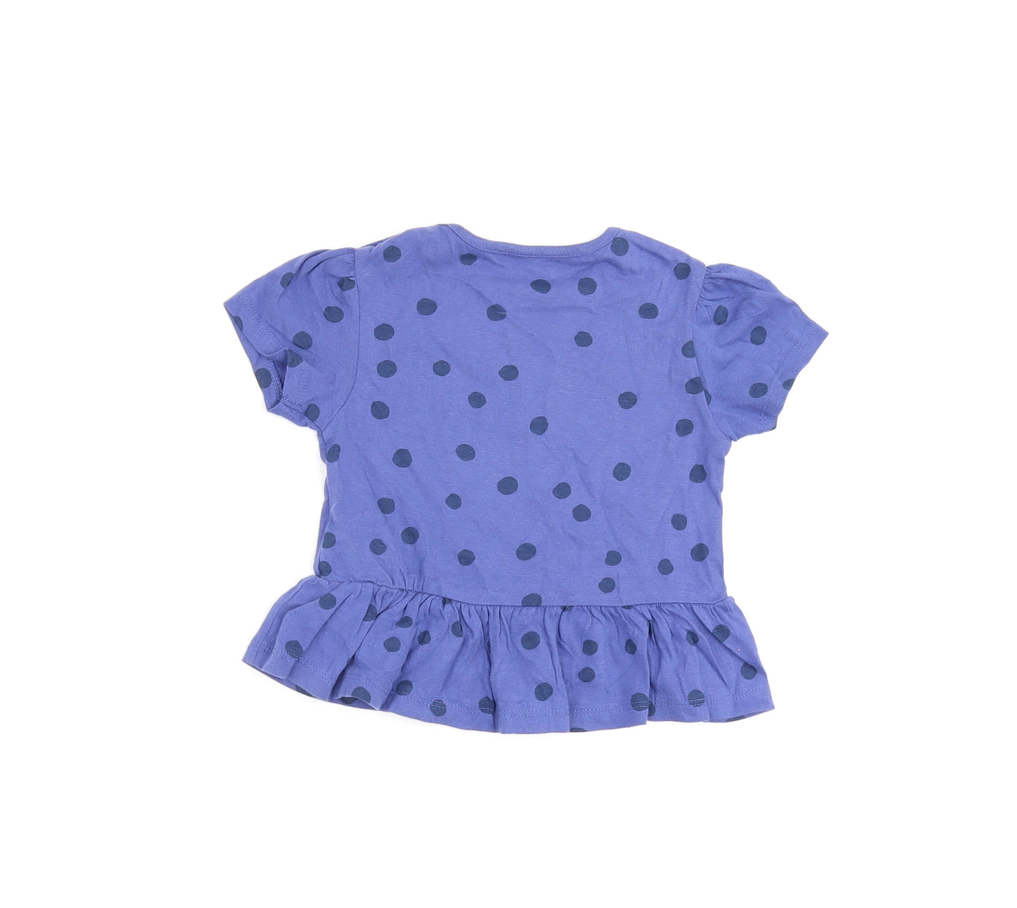 Marks and Spencer Girls Blue Polka Dot Cotton Basic T-Shirt Size 18-24 Months Round Neck Snap