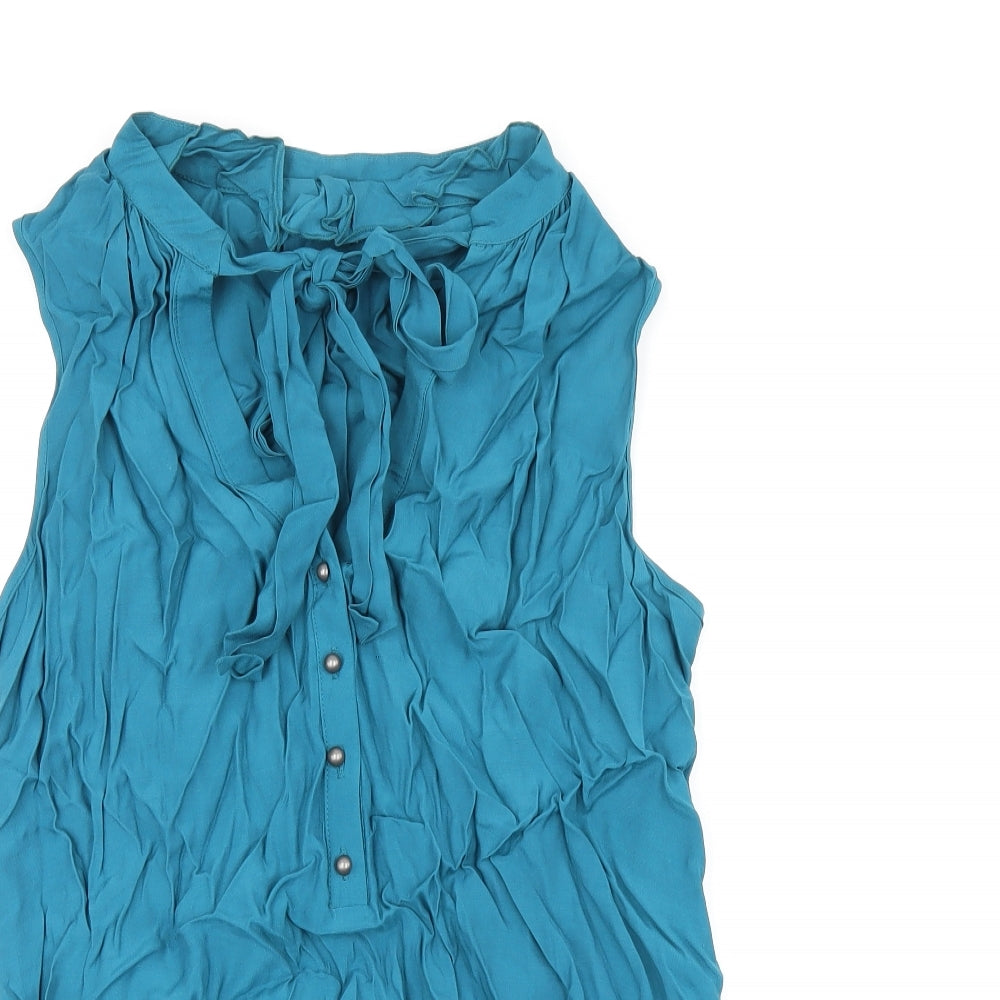 Wallis Womens Blue Viscose Basic T-Shirt Size L V-Neck