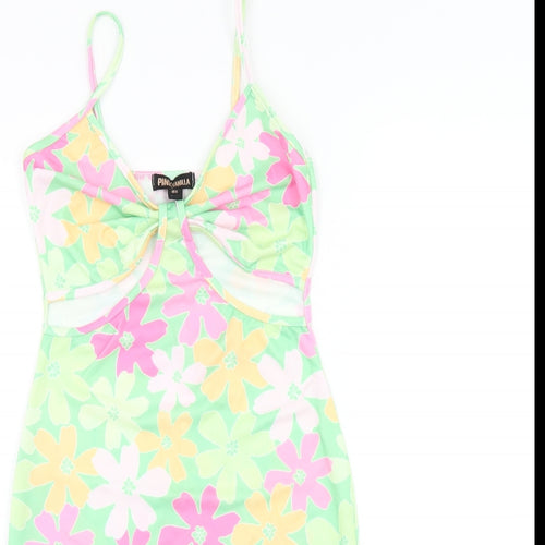 Pink Vanilla Womens Green Floral Polyester Bodycon Size 8 V-Neck Pullover