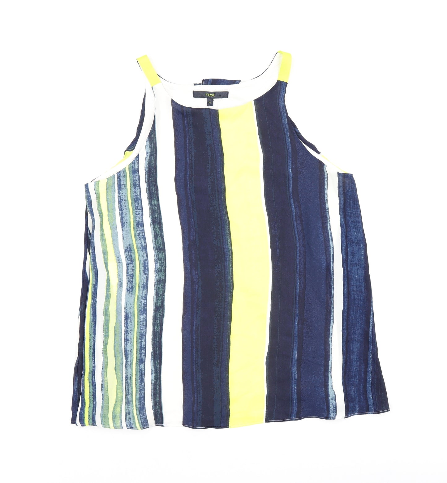 NEXT Womens Multicoloured Striped Viscose Basic T-Shirt Size 14 Round Neck
