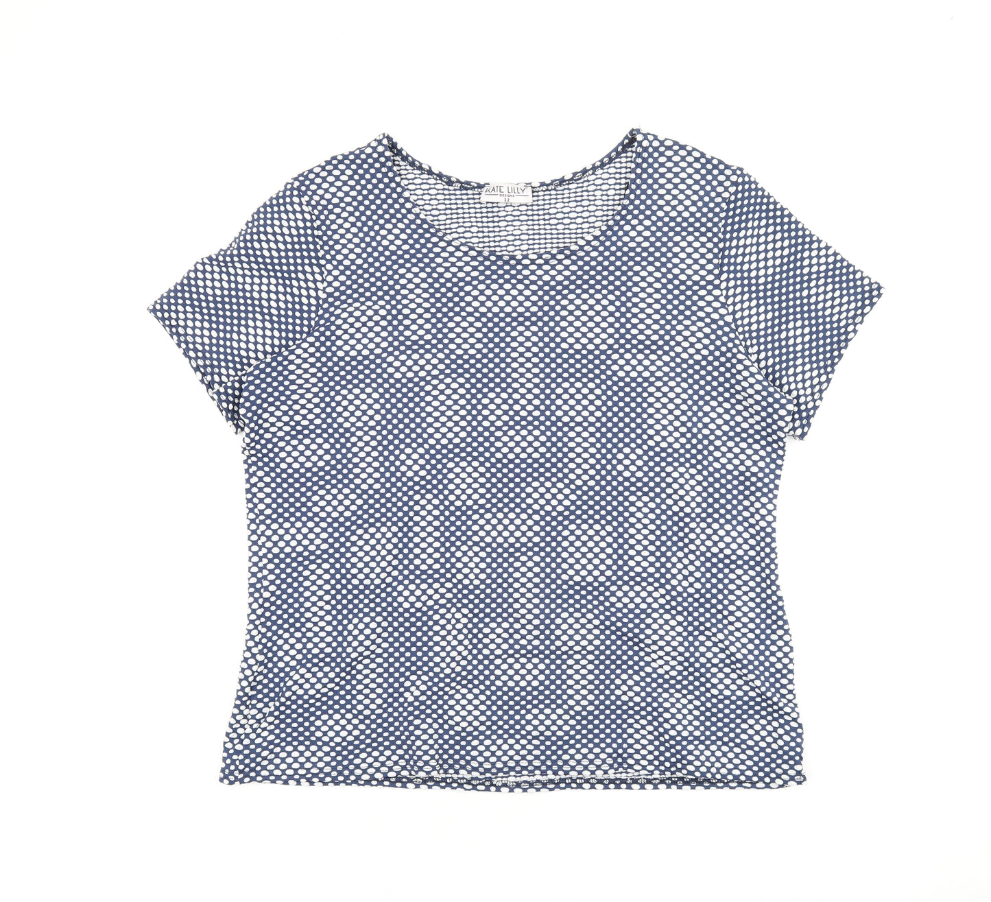 Kate Lilly Womens Blue Polka Dot Polyester Basic T-Shirt Size 22 Round Neck
