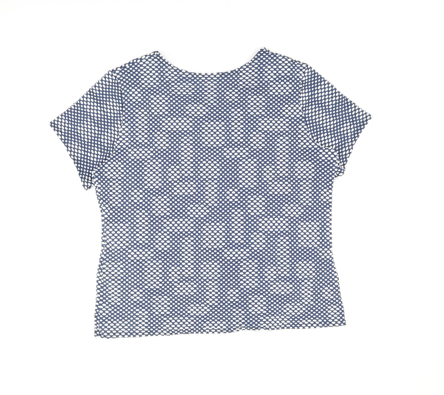 Kate Lilly Womens Blue Polka Dot Polyester Basic T-Shirt Size 22 Round Neck