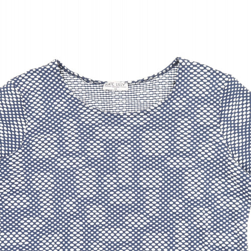 Kate Lilly Womens Blue Polka Dot Polyester Basic T-Shirt Size 22 Round Neck