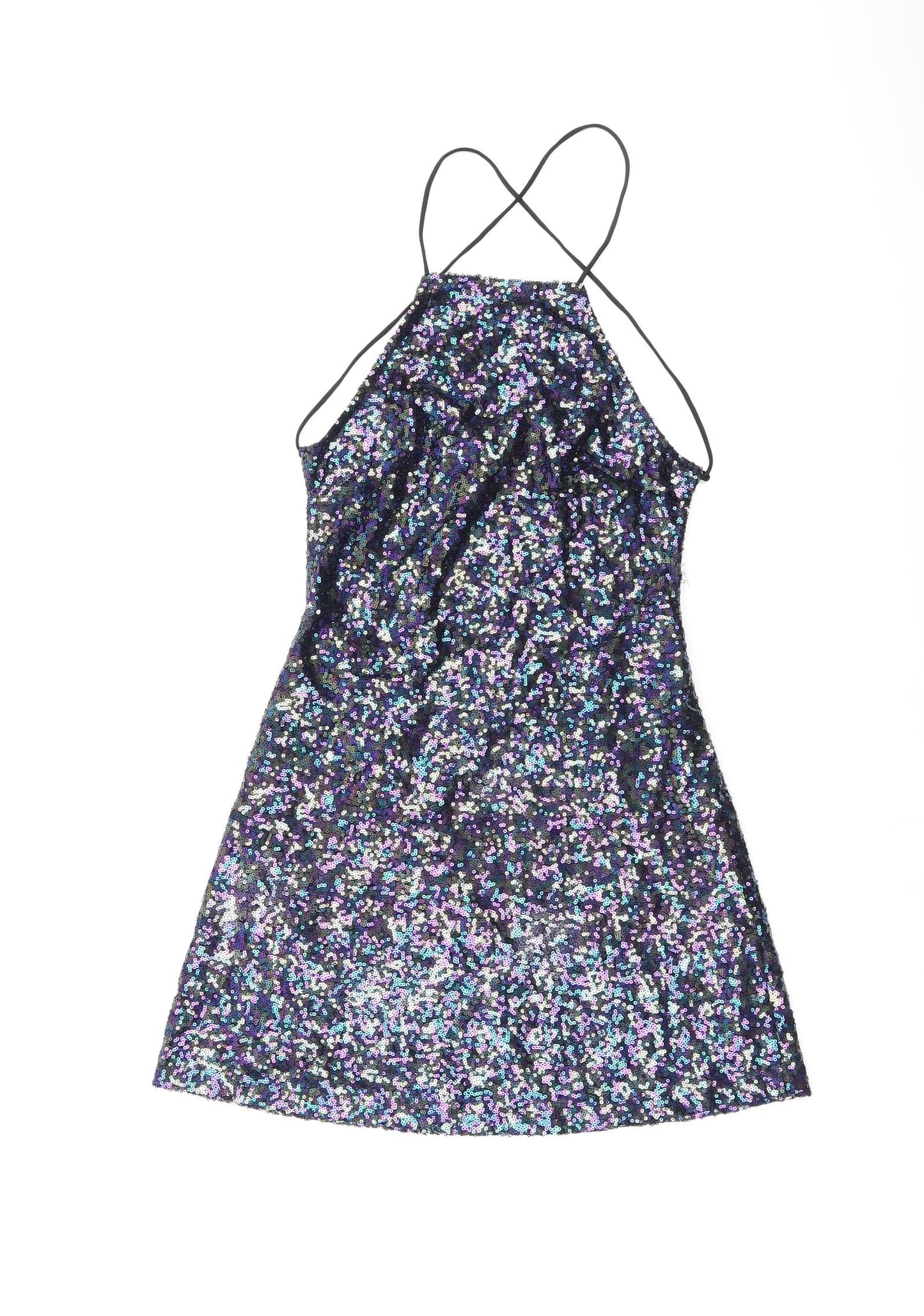 Motel Womens Black Polyester Mini Size XS Square Neck Tie - Sequin