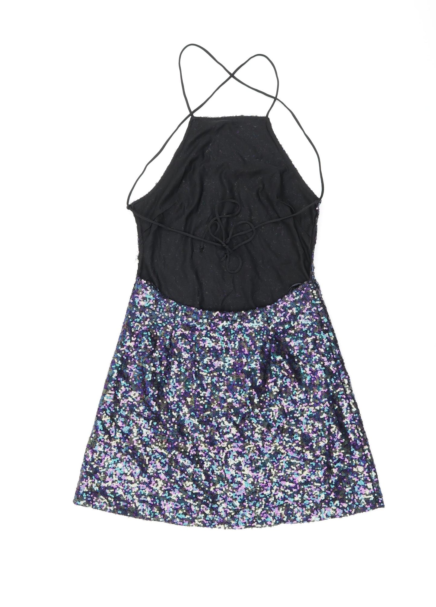 Motel Womens Black Polyester Mini Size XS Square Neck Tie - Sequin