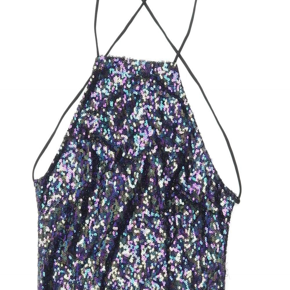 Motel Womens Black Polyester Mini Size XS Square Neck Tie - Sequin