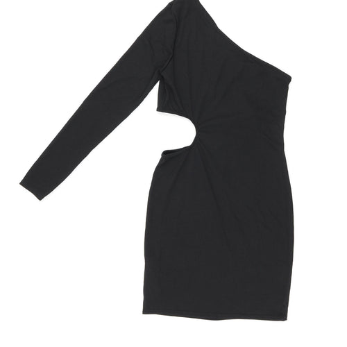 PRETTYLITTLETHING Womens Black Polyester Bodycon Size 12 One Shoulder Pullover