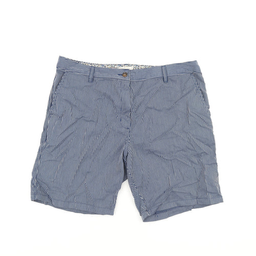 Marks and Spencer Womens Blue Striped Cotton Bermuda Shorts Size 18 L9 in Regular Zip