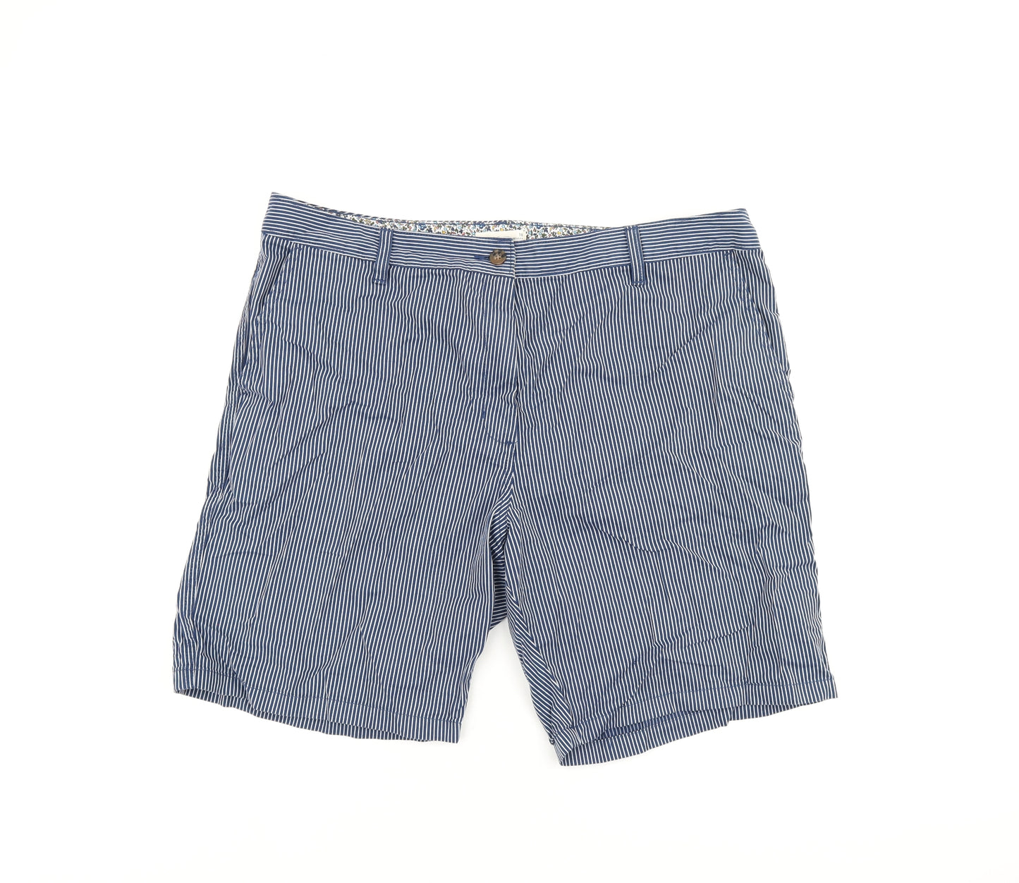 Marks and Spencer Womens Blue Striped Cotton Bermuda Shorts Size 18 L9 in Regular Zip