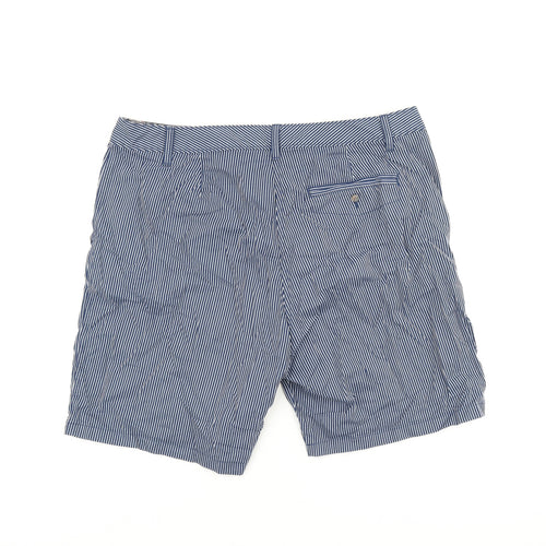 Marks and Spencer Womens Blue Striped Cotton Bermuda Shorts Size 18 L9 in Regular Zip