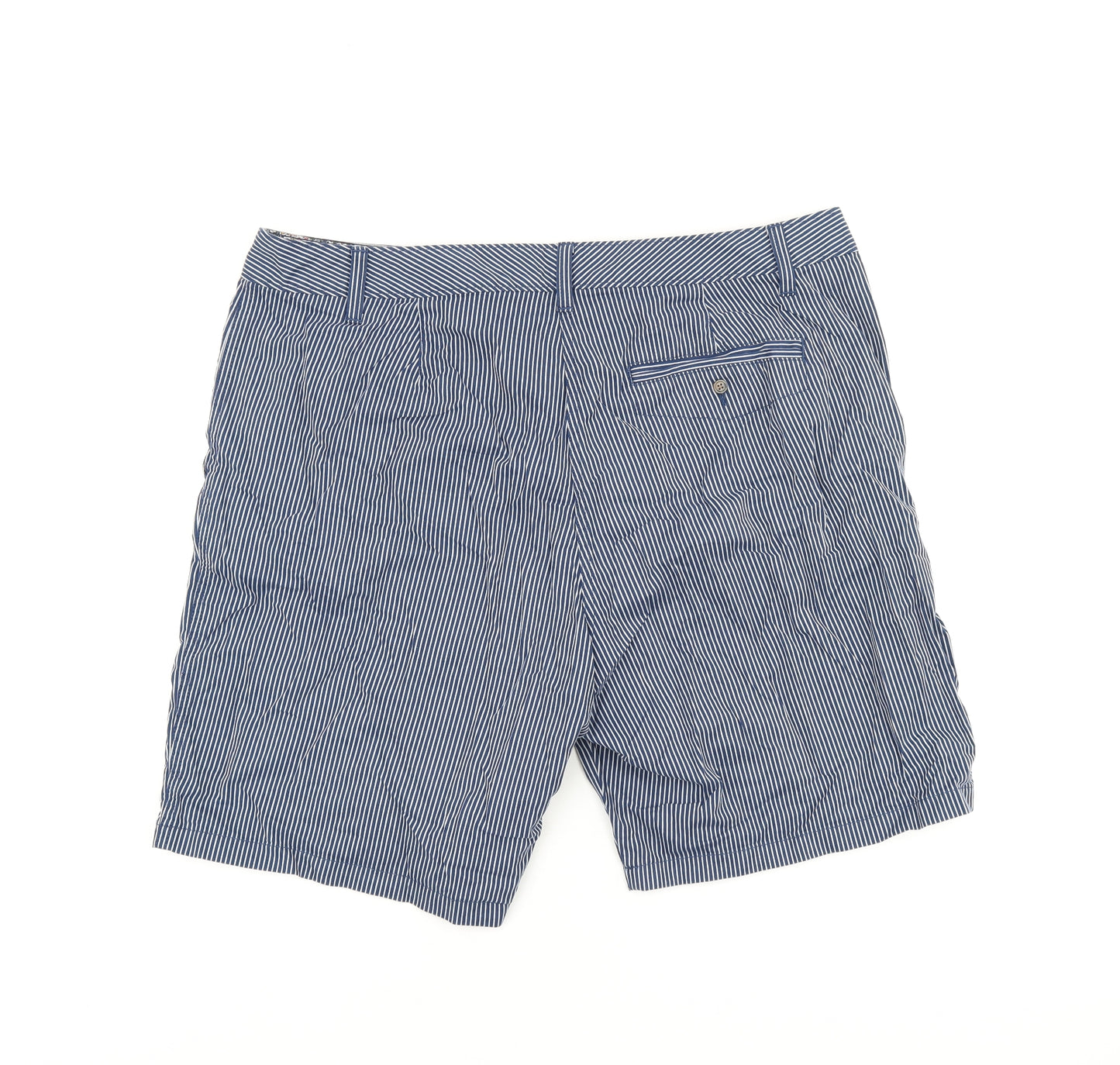 Marks and Spencer Womens Blue Striped Cotton Bermuda Shorts Size 18 L9 in Regular Zip