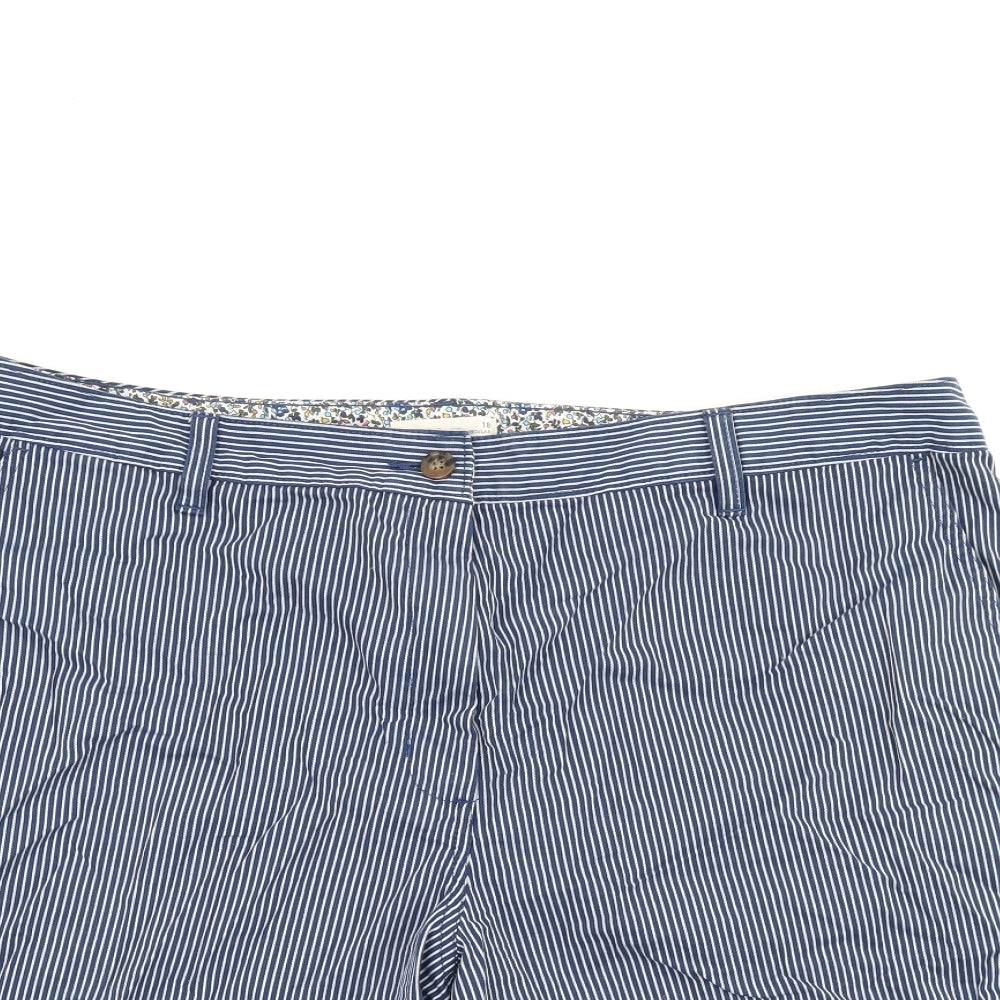 Marks and Spencer Womens Blue Striped Cotton Bermuda Shorts Size 18 L9 in Regular Zip