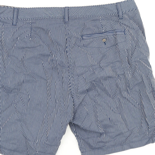 Marks and Spencer Womens Blue Striped Cotton Bermuda Shorts Size 18 L9 in Regular Zip