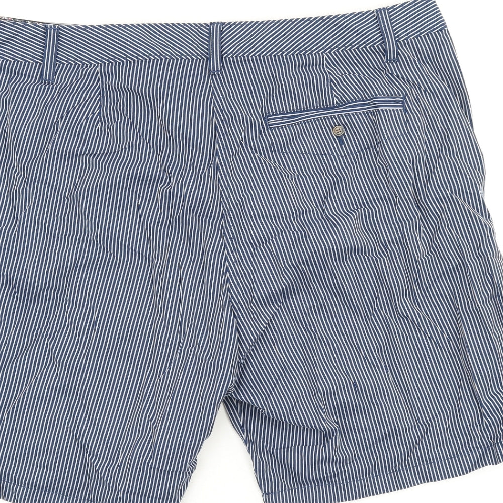 Marks and Spencer Womens Blue Striped Cotton Bermuda Shorts Size 18 L9 in Regular Zip