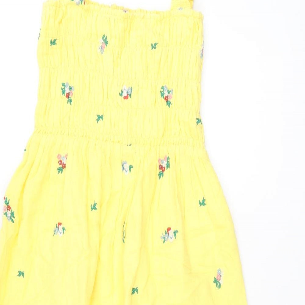 Cath Kidston Womens Yellow Floral Polyester A-Line Size 8 Square Neck Pullover