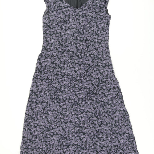 Laura Ashley Womens Black Floral Viscose A-Line Size 10 V-Neck Zip