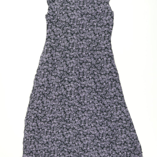 Laura Ashley Womens Black Floral Viscose A-Line Size 10 V-Neck Zip