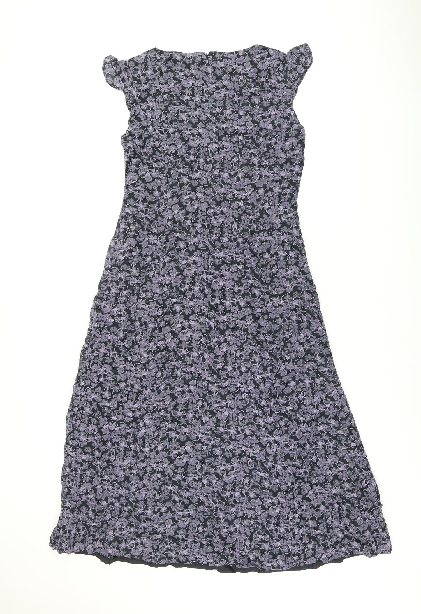 Laura Ashley Womens Black Floral Viscose A-Line Size 10 V-Neck Zip