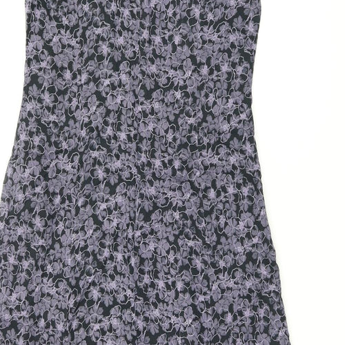 Laura Ashley Womens Black Floral Viscose A-Line Size 10 V-Neck Zip