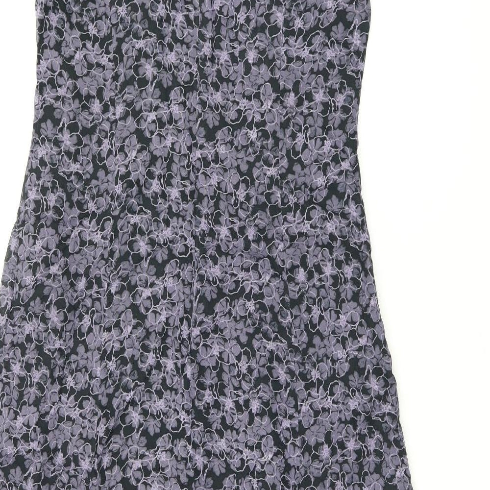 Laura Ashley Womens Black Floral Viscose A-Line Size 10 V-Neck Zip