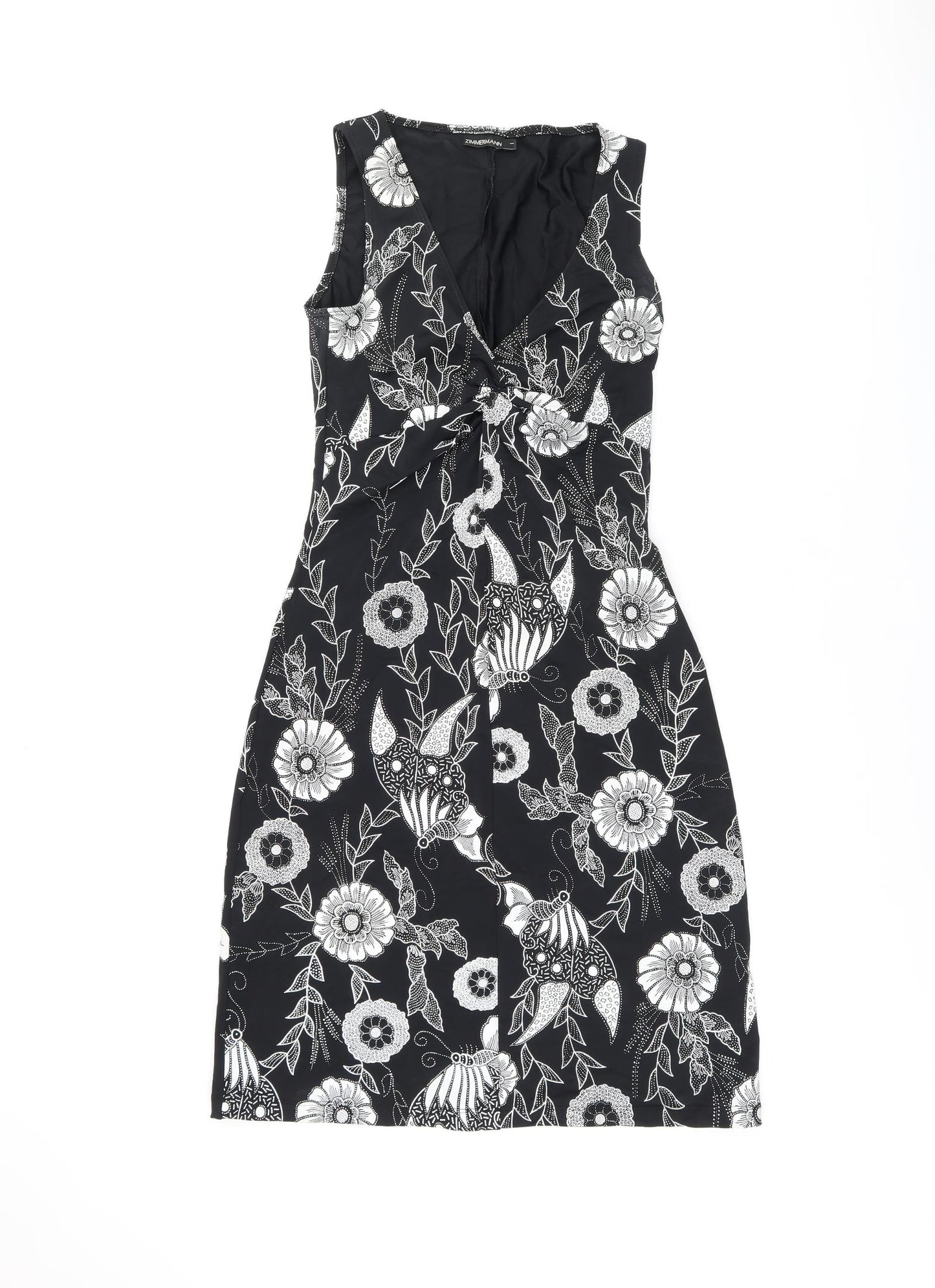 Zimmerman Womens Black Floral Polyester Shift Size 10 V-Neck Pullover