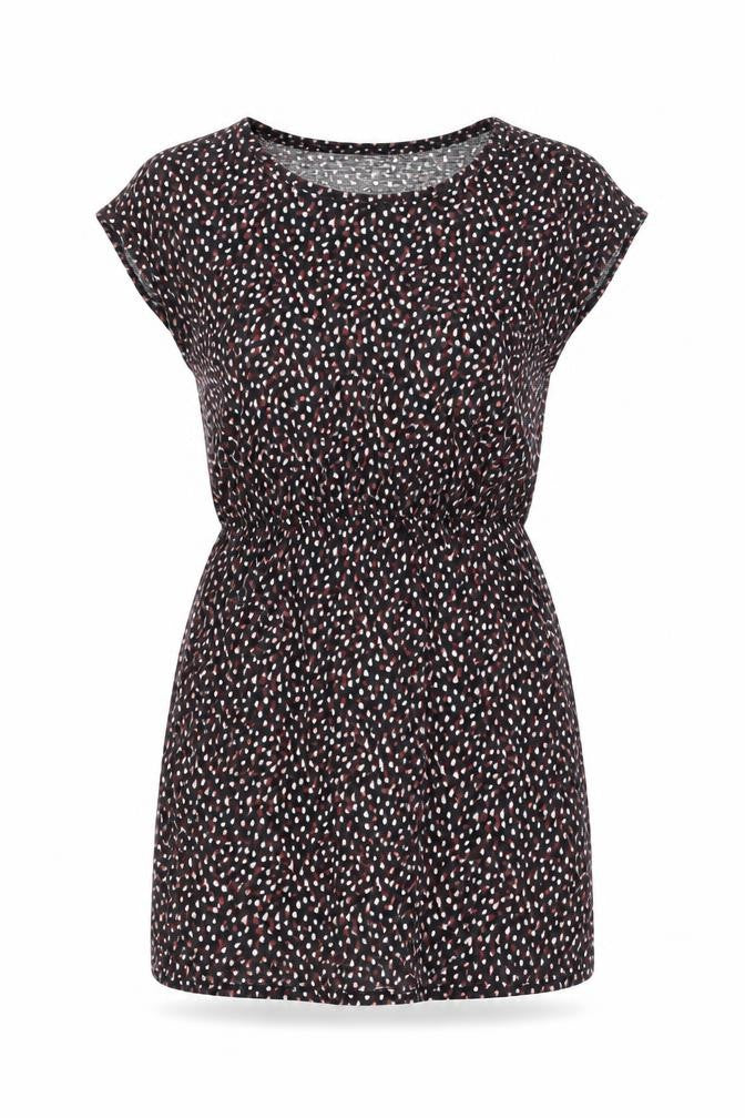 Front view of H&M women’s black geometric cotton mini, size S, round neck pullover