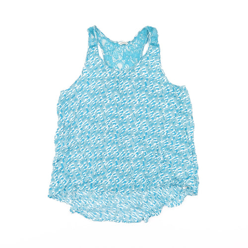 Cherokee Womens Blue Geometric Viscose Basic Tank Size 12 Scoop Neck