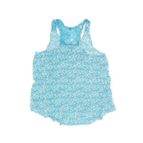 Cherokee Womens Blue Geometric Viscose Basic Tank Size 12 Scoop Neck