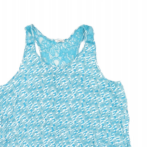 Cherokee Womens Blue Geometric Viscose Basic Tank Size 12 Scoop Neck