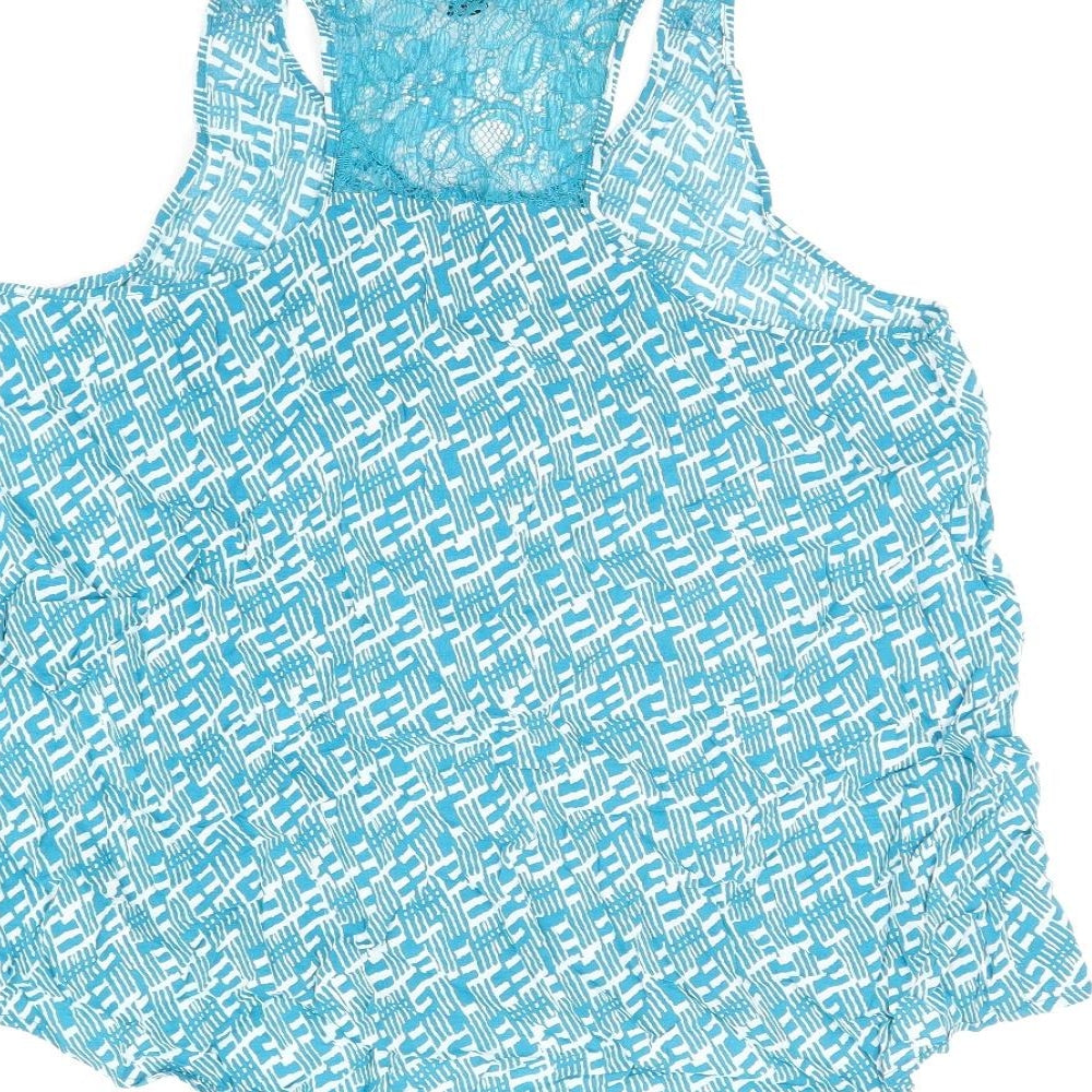 Cherokee Womens Blue Geometric Viscose Basic Tank Size 12 Scoop Neck