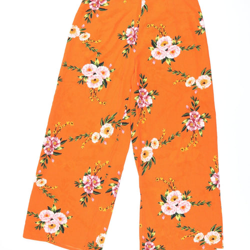 Quiz Womens Orange Floral Polyester Trousers Size 16 L29 in Regular Zip
