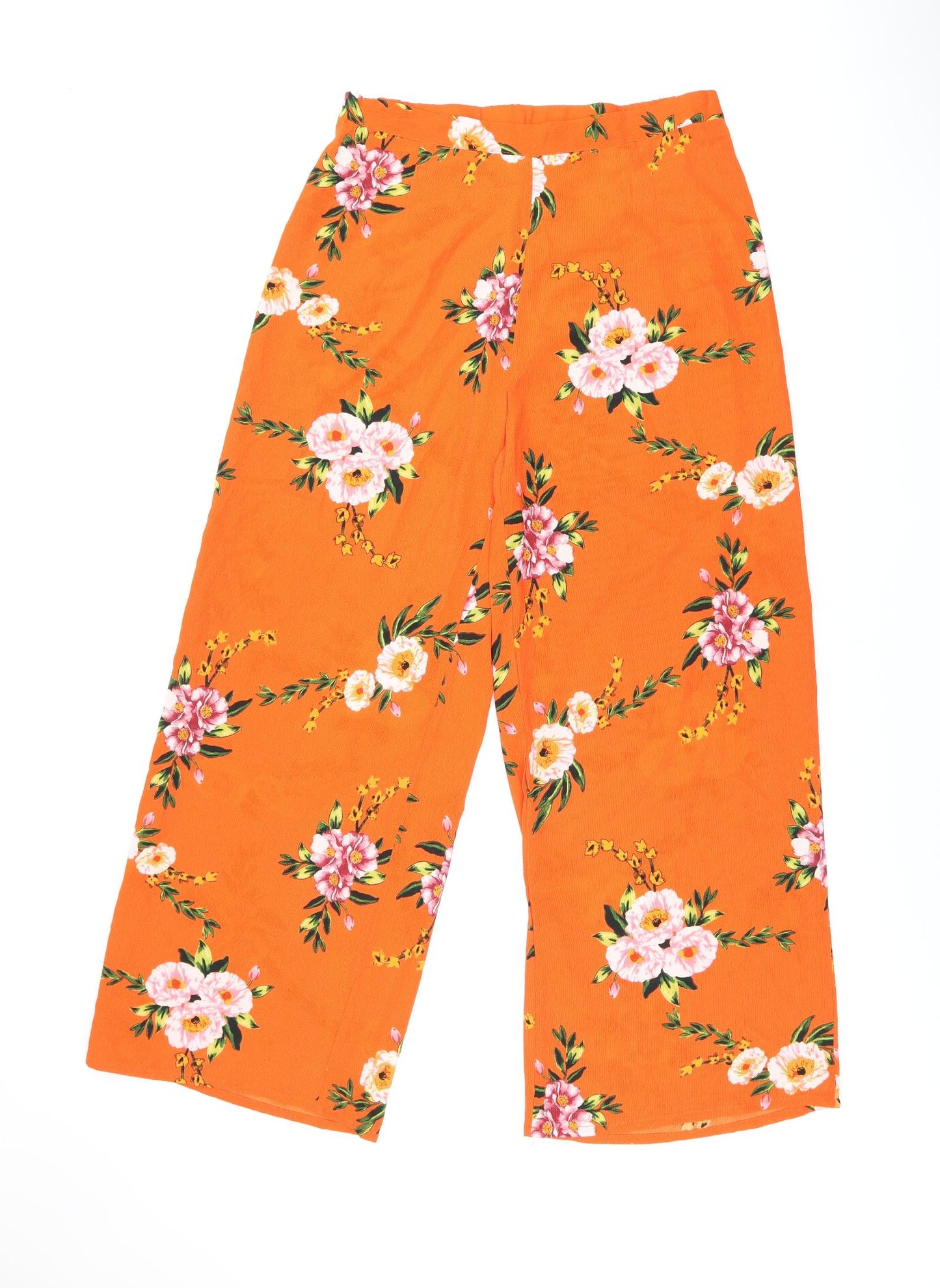 Quiz Womens Orange Floral Polyester Trousers Size 16 L29 in Regular Zip