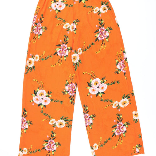 Quiz Womens Orange Floral Polyester Trousers Size 16 L29 in Regular Zip