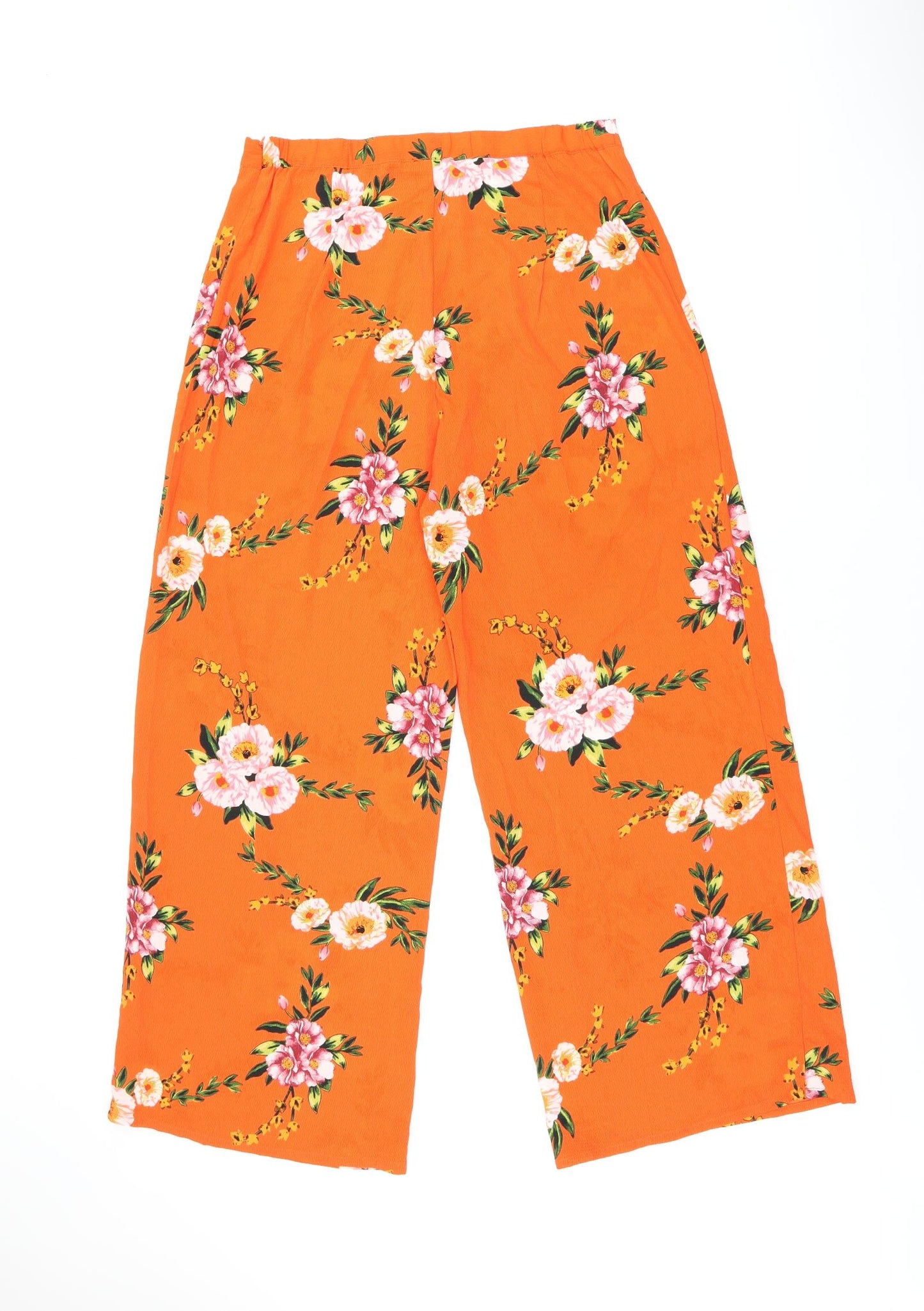Quiz Womens Orange Floral Polyester Trousers Size 16 L29 in Regular Zip