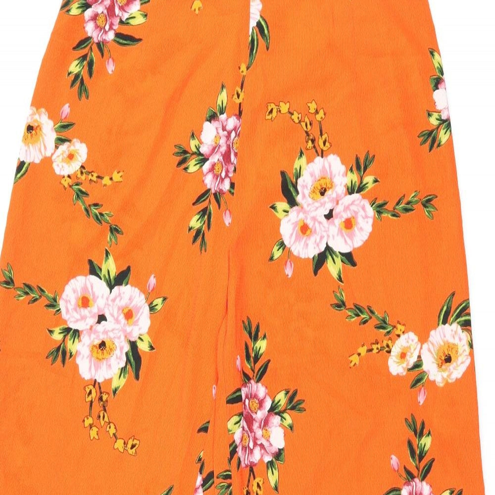 Quiz Womens Orange Floral Polyester Trousers Size 16 L29 in Regular Zip