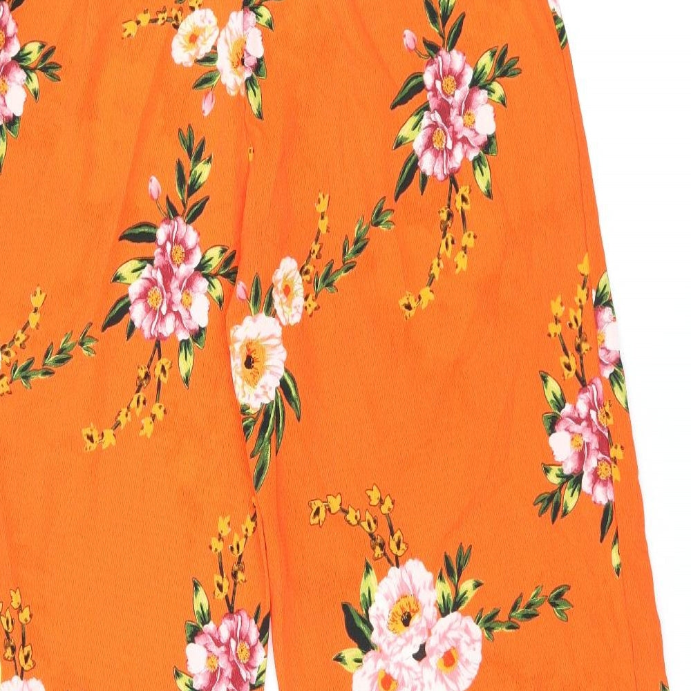 Quiz Womens Orange Floral Polyester Trousers Size 16 L29 in Regular Zip