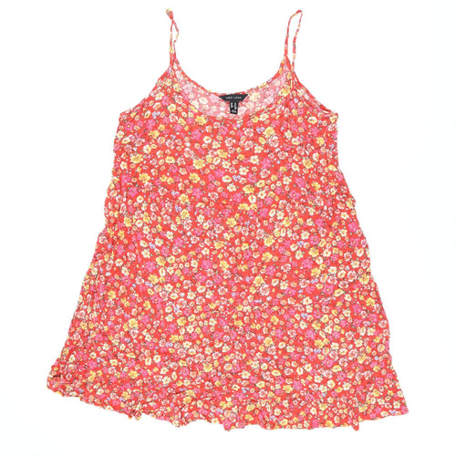 New Look Womens Red Floral Viscose Camisole T-Shirt Size 14 Scoop Neck